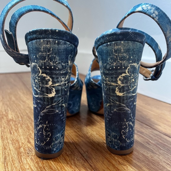 Ralph Lauren Printed Denim Floral Strappy Platform Open Toe Sandal - Picture 3 of 7